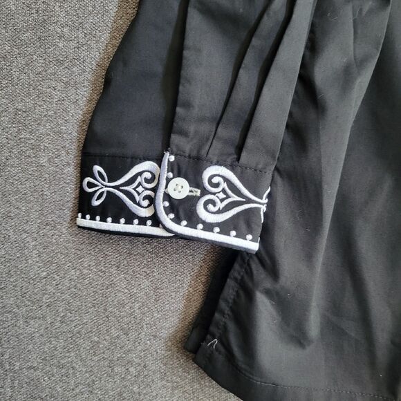 Bob Mackie 1X Black White Embroidered Tunic Buttoned Top Asian 1540 - Picture 5 of 8